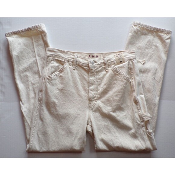 AMO Women’s Size 28 Painterly Mid Rise Straight Leg Pants Natural 32" Waist - Picture 1 of 2